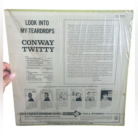 VINTAGE CONWAY TWITTY “LOOK INTO MY TEARDROPS” VINYL LP 1966 COUNTRY - Picture 5 of 11